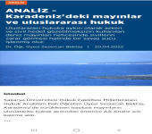 Dr. Öğr. Üyesi Sezercan BEKTAŞ, Karadeniz'deki Mayınlar ve Uluslararası Hukuk açısından önemini kaleme aldı